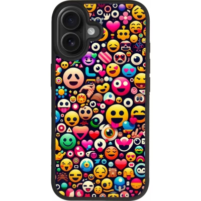 Coque iPhone 17 - Silicone rigide noir Emoji Mix Color