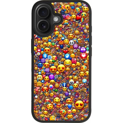 Coque iPhone 17 - Silicone rigide noir Emoji mixed