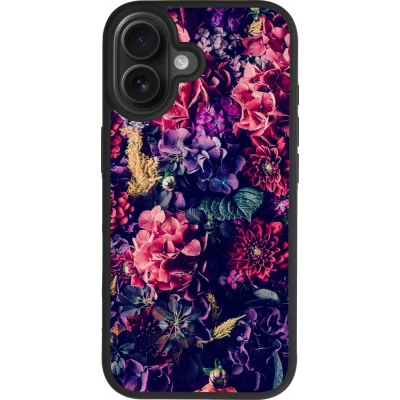 Coque iPhone 17 - Silicone rigide noir Flowers Dark