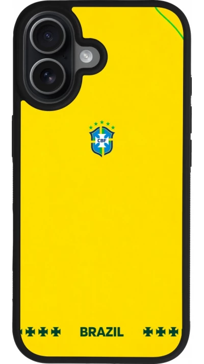 Coque iPhone 17 - Silicone rigide noir Maillot de football Bresil 2026 personnalisable