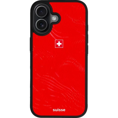 Coque iPhone 17 - Silicone rigide noir Maillot de football Suisse 2026 personnalisable