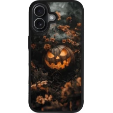 Coque iPhone 17 - Silicone rigide noir Halloween 2025 Pumpkin with flowers