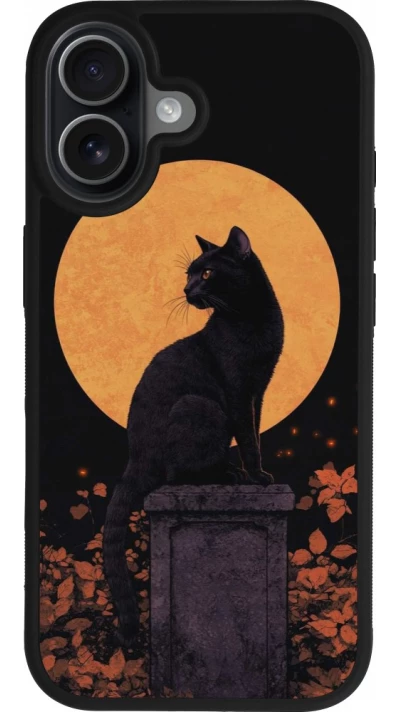 Coque iPhone 17 - Silicone rigide noir Halloween 2026 Cat Art Nouveau