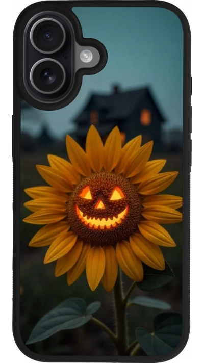 Coque iPhone 17 - Silicone rigide noir Halloween 2026 Evil Sunflower