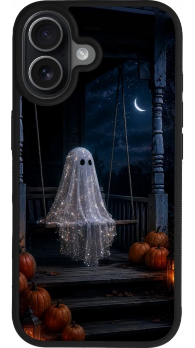 Coque iPhone 17 - Silicone rigide noir Halloween 2026 Ghost on a swing