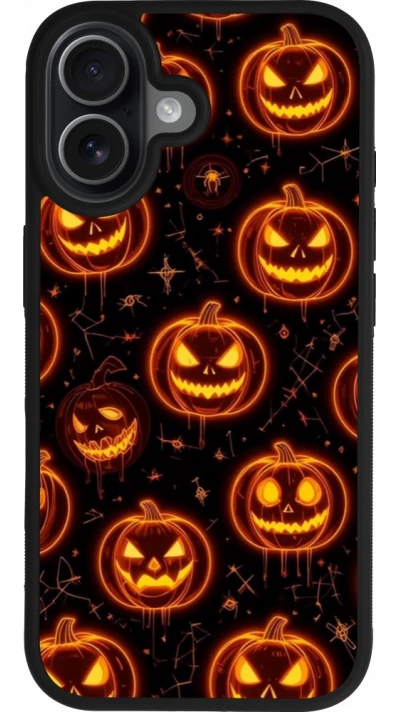 Coque iPhone 17 - Silicone rigide noir Halloween 2026 Pattern Pumpkins