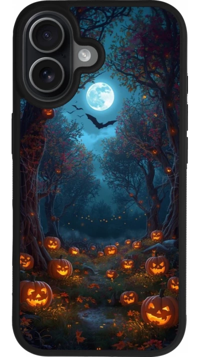 Coque iPhone 17 - Silicone rigide noir Halloween 2026 Road of Pumpkins