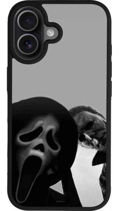 Coque iPhone 17 - Silicone rigide noir Halloween 2026 Scream and Michael Myers