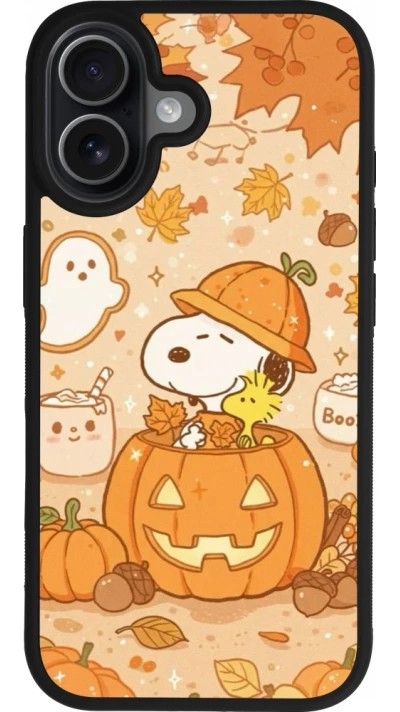 Coque iPhone 17 - Silicone rigide noir Halloween 2026 Snoopy Halloween