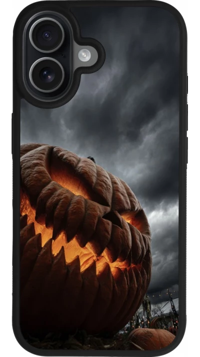 Coque iPhone 17 - Silicone rigide noir Halloween 2026 The Wicked Pumpkin