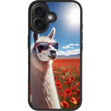 Coque iPhone 17 - Silicone rigide noir Lama Chic en Coquelicot
