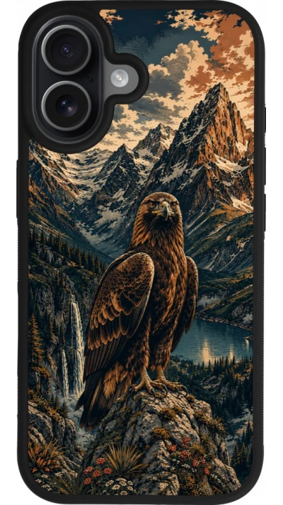 Coque iPhone 17 - Silicone rigide noir Linocut Aigle Royal