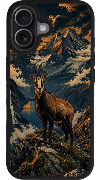 Coque iPhone 17 - Silicone rigide noir Linocut Chamois