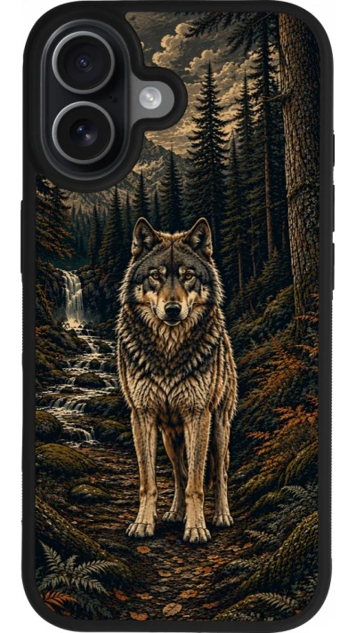 Coque iPhone 17 - Silicone rigide noir Linocut Loup