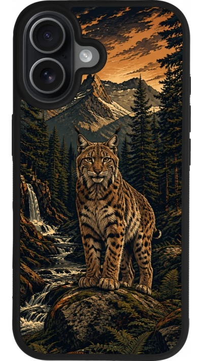 Coque iPhone 17 - Silicone rigide noir Linocut Lynx