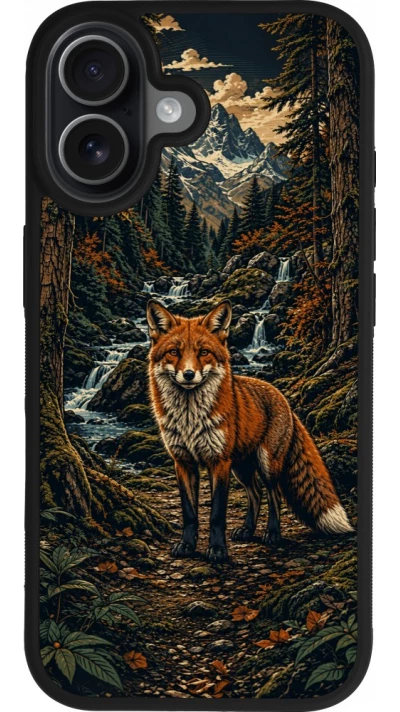 Coque iPhone 17 - Silicone rigide noir Linocut Renard
