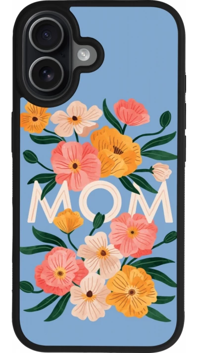 Coque iPhone 17 - Silicone rigide noir Mom 2026 Flowers