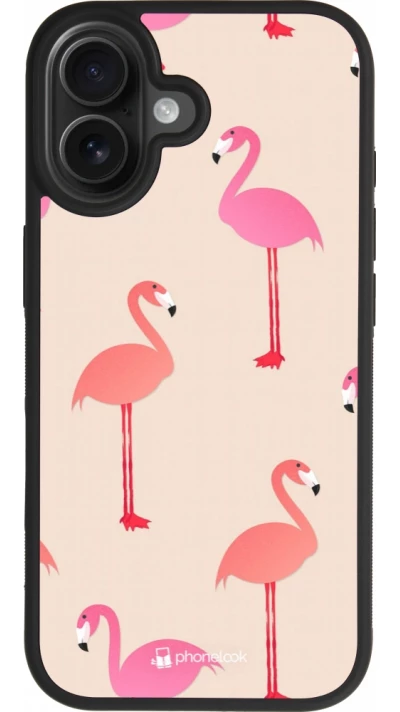 iPhone 17 Case Hülle - Silikon schwarz Pink Flamingos Pattern