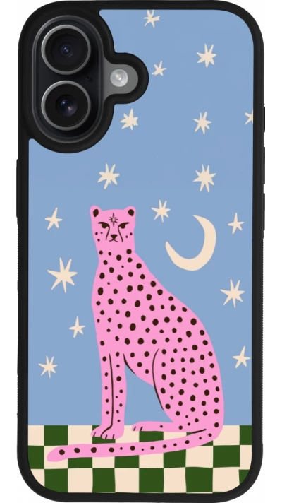 iPhone 17 Case Hülle - Silikon schwarz Pink leopard with stars 2026