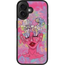 Coque iPhone 17 - Silicone rigide noir Psychedelic pink mushroom