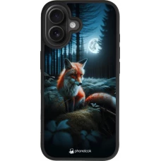 Coque iPhone 17 - Silicone rigide noir Renard lune forêt