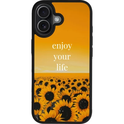 Coque iPhone 17 - Silicone rigide noir Summer 2026 Enjoy your life