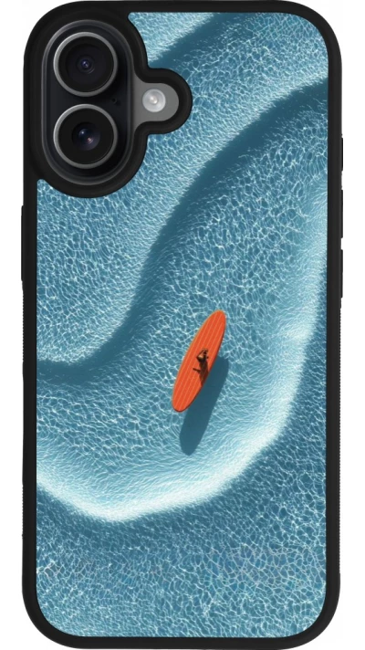 Coque iPhone 17 - Silicone rigide noir Orange surf Summer 2026