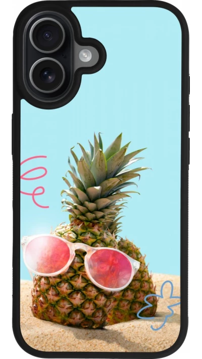 Coque iPhone 17 - Silicone rigide noir Pineapple with glasses Summer 2026