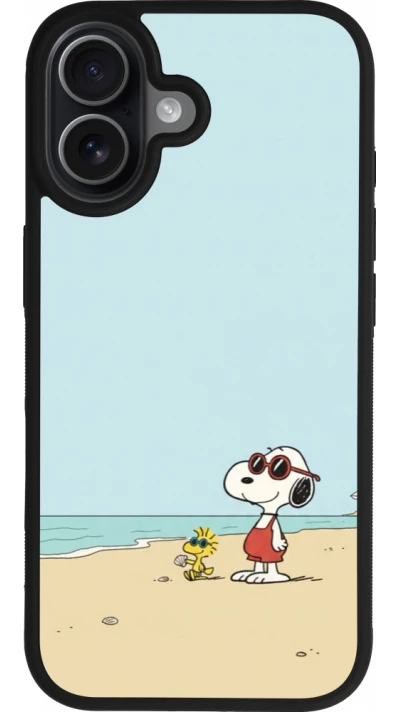 Coque iPhone 17 - Silicone rigide noir Snoopy on the beach Summer 2026