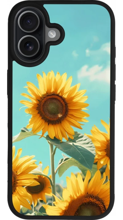 Coque iPhone 17 - Silicone rigide noir Sunflowers Summer 2026