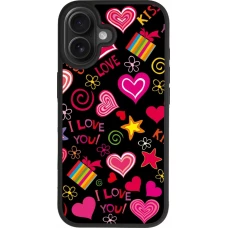 Coque iPhone 17 - Silicone rigide noir Valentine 2023 love symbols