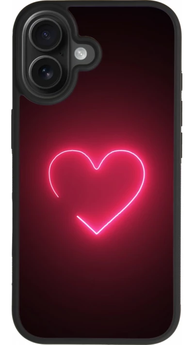Coque iPhone 17 - Silicone rigide noir Valentine 2023 single neon heart