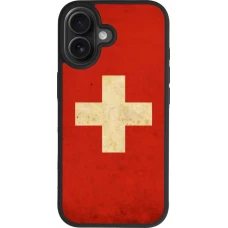 Coque iPhone 17 - Silicone rigide noir Vintage Flag SWISS