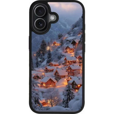 Coque iPhone 17 - Silicone rigide noir Winter 25 Winter snowy village