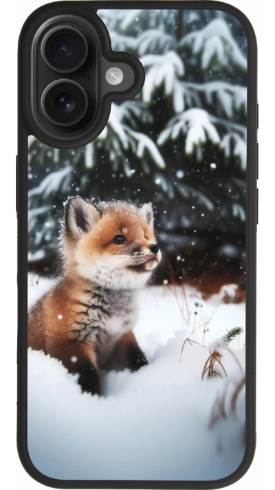 Coque iPhone 17 - Silicone rigide noir Noël 2023 Renardeau sapin