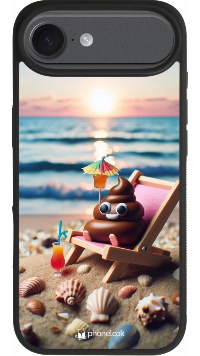 iPhone Air Case Hülle - Silikon schwarz Kackhaufen Emoji auf Liegestuhl