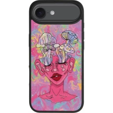 Coque iPhone Air - Silicone rigide noir Psychedelic pink mushroom