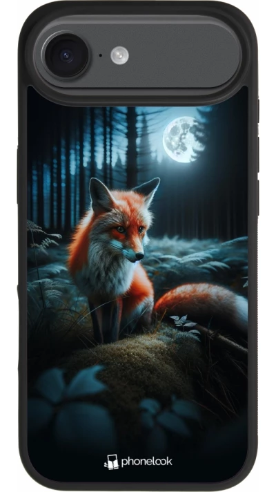 Coque iPhone Air - Silicone rigide noir Renard lune forêt