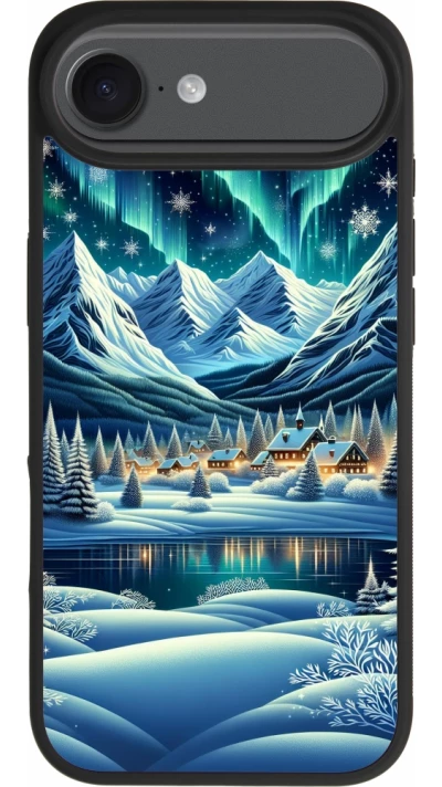 iPhone Air Case Hülle - Silikon schwarz Verschneites Bergdorf am See in der Nacht