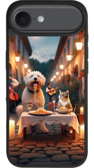 iPhone Air Case Hülle - Silikon schwarz Valentin 2024 Hund & Katze Kerzenlicht
