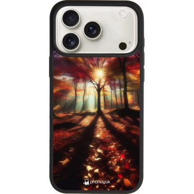 Coque iPhone 18 Pro Max / 17 Pro Max - Silicone rigide noir Automne doré glare
