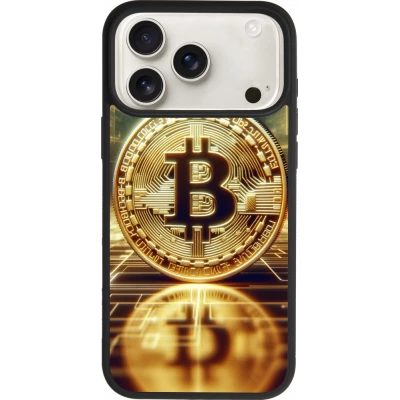 Coque iPhone 18 Pro Max / 17 Pro Max - Silicone rigide noir Bitcoin Standing
