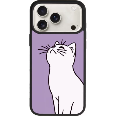 Coque iPhone 18 Pro Max / 17 Pro Max - Silicone rigide noir Chat sur fond violet