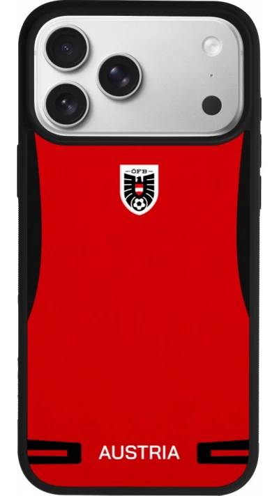 Coque iPhone 17 Pro Max - Silicone rigide noir Maillot de football Autriche 2026 personnalisable