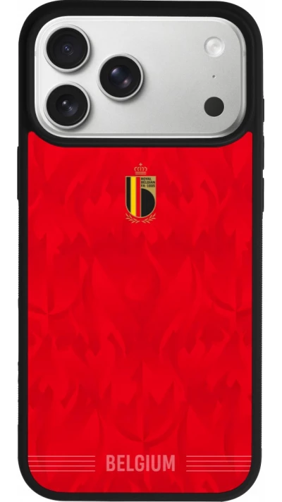 Coque iPhone 17 Pro Max - Silicone rigide noir Maillot de football Belgique 2026 personnalisable