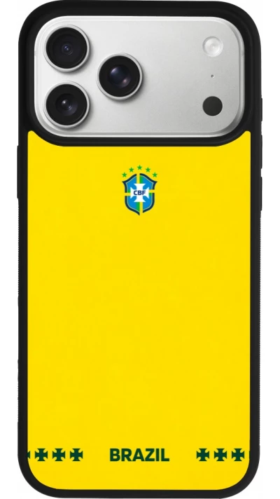 Coque iPhone 17 Pro Max - Silicone rigide noir Maillot de football Bresil 2026 personnalisable