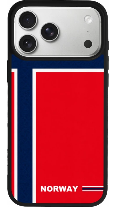 Coque iPhone 17 Pro Max - Silicone rigide noir Maillot de football Norvège 2026 personnalisable