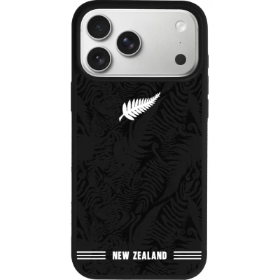 Coque iPhone 17 Pro Max - Silicone rigide noir Maillot de football Nouvelle-Zélande 2026 personnalisable