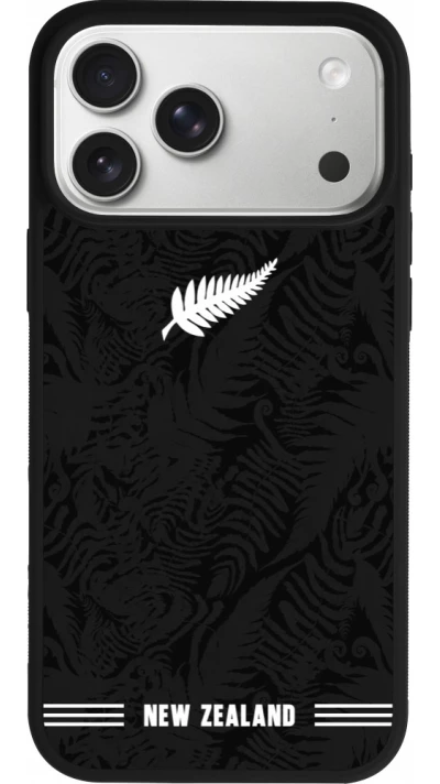 Coque iPhone 17 Pro Max - Silicone rigide noir Maillot de football Nouvelle-Zélande 2026 personnalisable