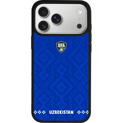 Coque iPhone 18 Pro Max / 17 Pro Max - Silicone rigide noir Maillot de football Ouzbékistan 2026 personnalisable